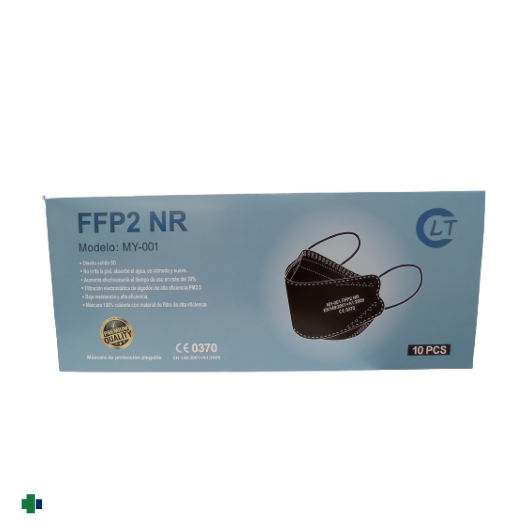 MASCARILLA FFP2 TIPO PEZ LT COLOR NEGRO 10 UNIDADES