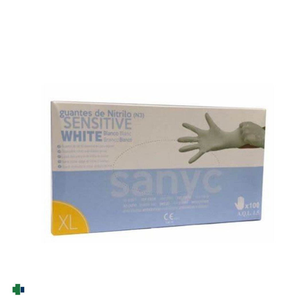 GUANTES NITRILO SANYC SENSITIVE TALLA XL COLOR BLANCO  100 UNIDADES