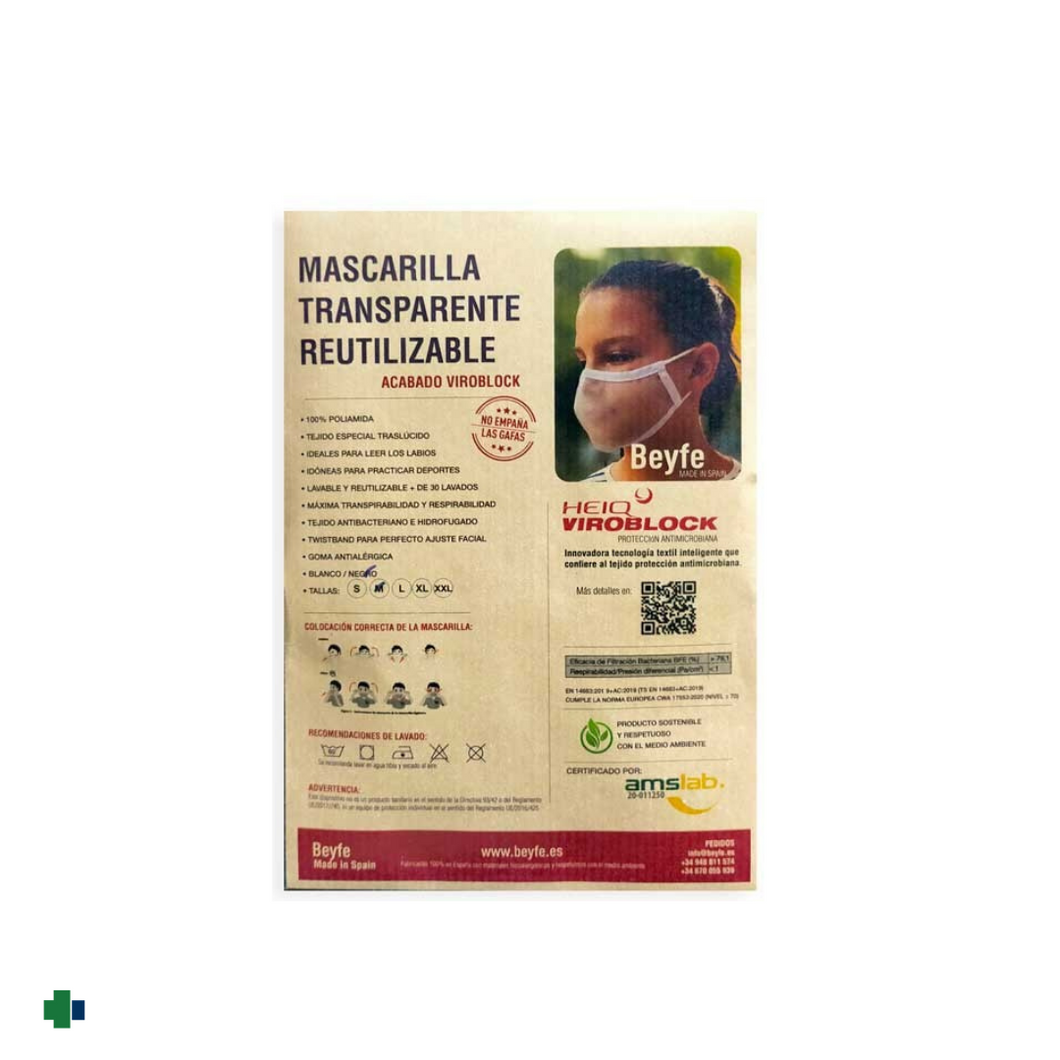 MASCARILLA HIGIENICA TRANSPARENTE REUTILIZABLE T.L