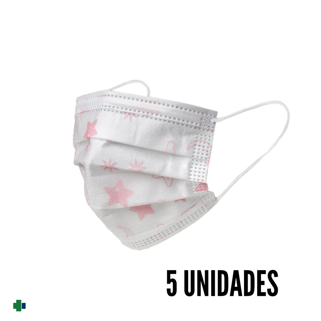 GALMASK MASCARILLAS QUIRURGICAS INFANTILES ESTRELLAS/LUNAS ROSA 5 UNIDADES